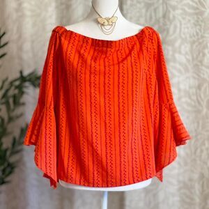 NWOT AND Bardot Orange Flutter Sleeve Off Shoulder‎ Blouse Boho Peasant Size 16